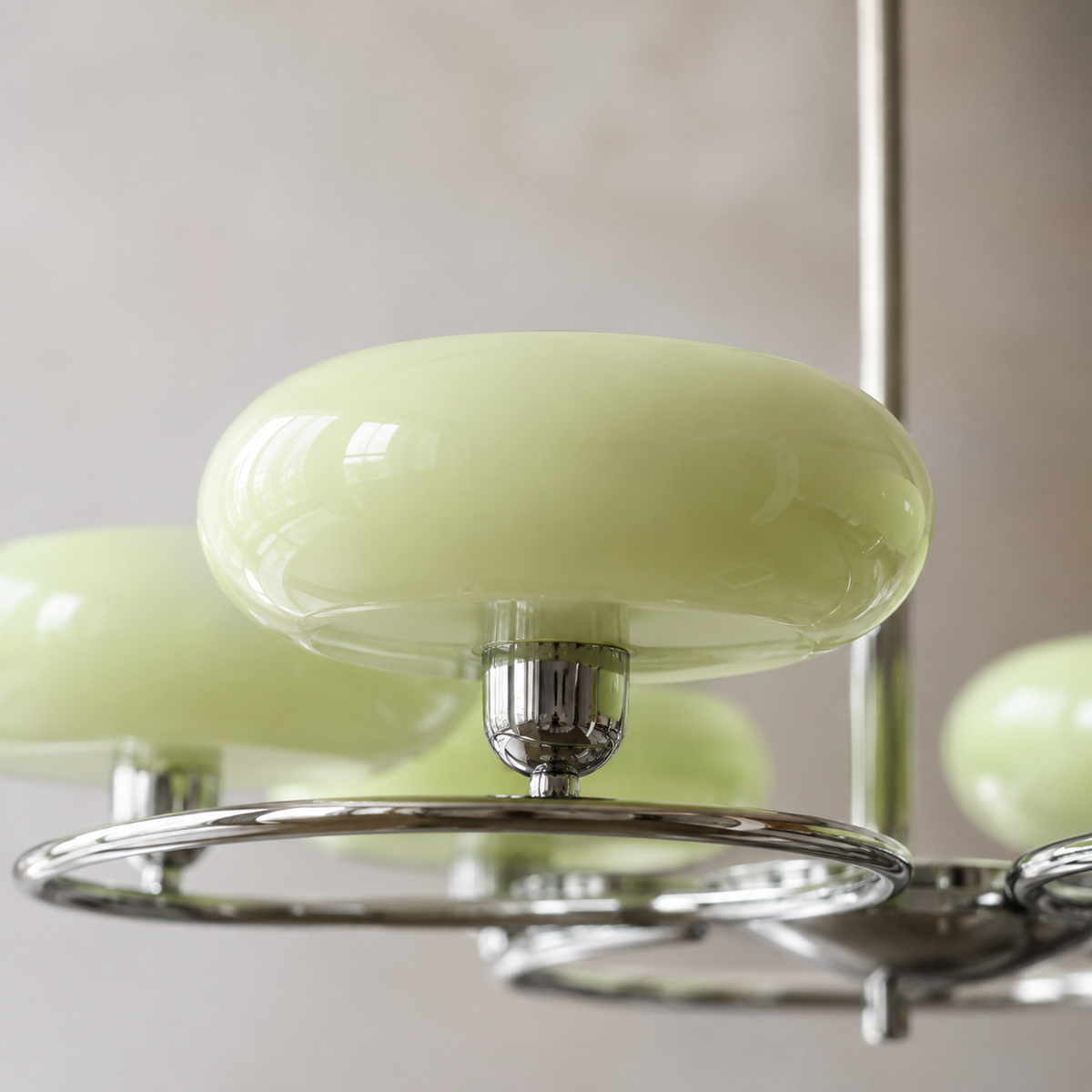 French Retro Glass Shade Chandelier, 6 Light Round