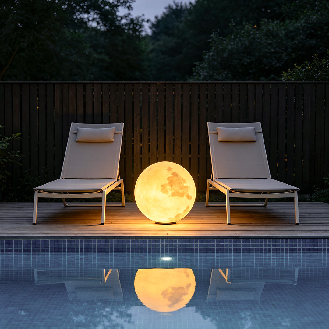 Moon Globe Pillar Light, Textured Resin Outdoor Garden Light