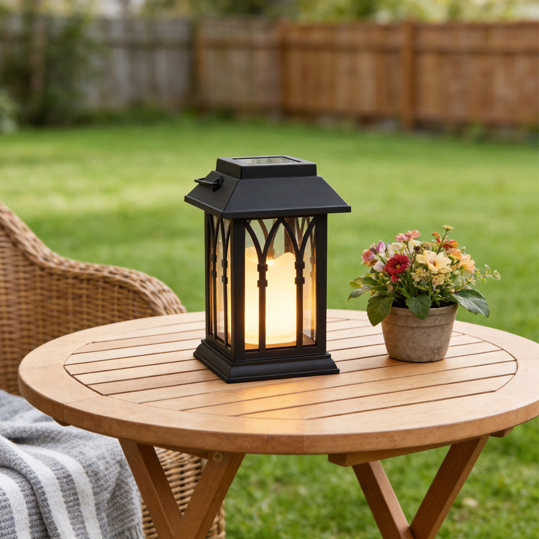 Solar Candle Lantern, Black Portable Hanging Garden Lantern