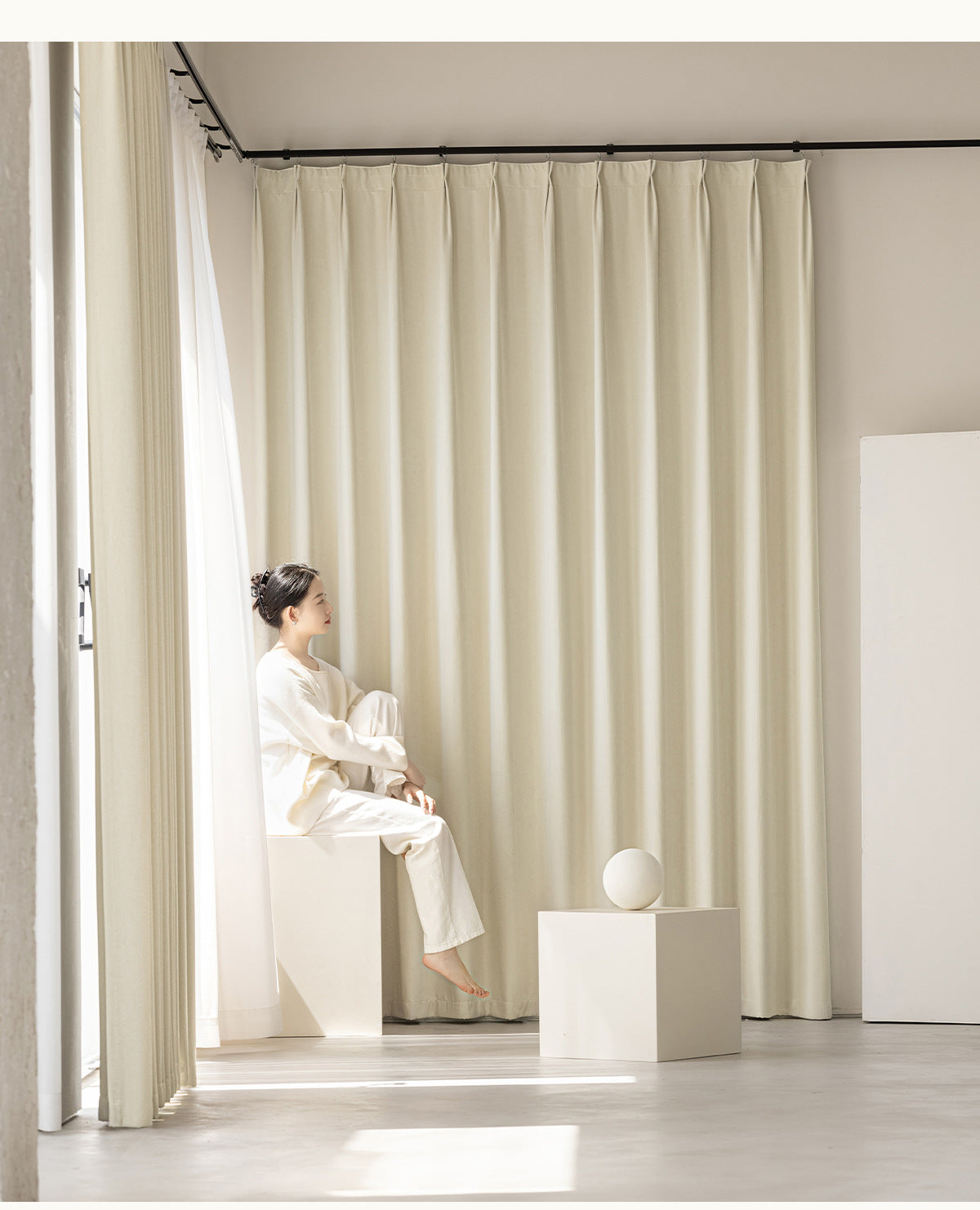 Custom Size French Chenille Cream White Velvet Curtain Modern Simple