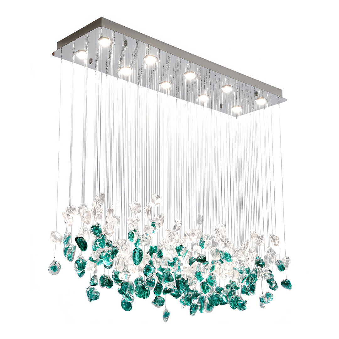 Green and Clear Glass Pebble Chandelier, Linear Island Ceiling Light 8