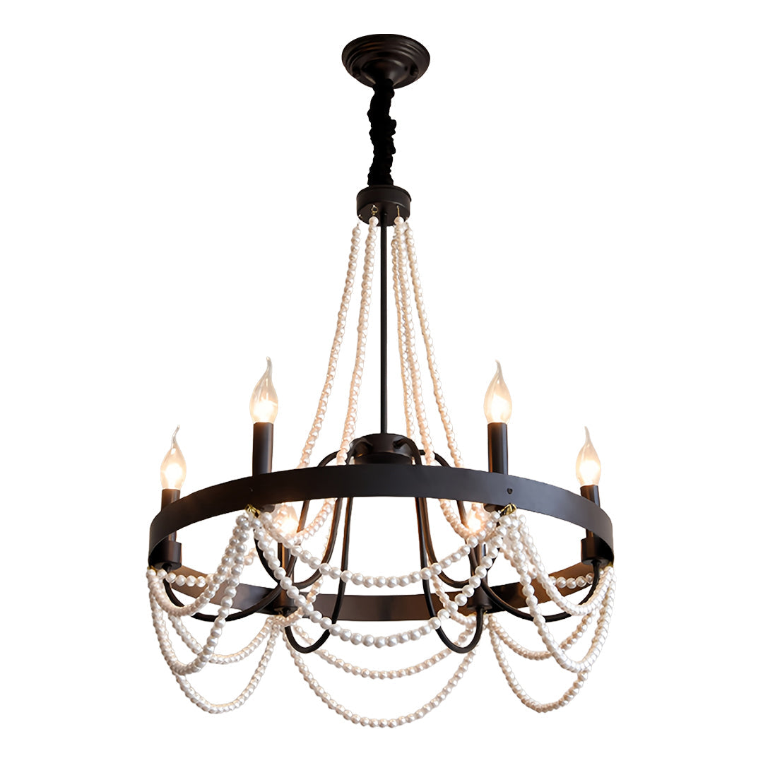 Pearl Swag Candle Chandelier, Wrought Iron French Ceiling Light 14