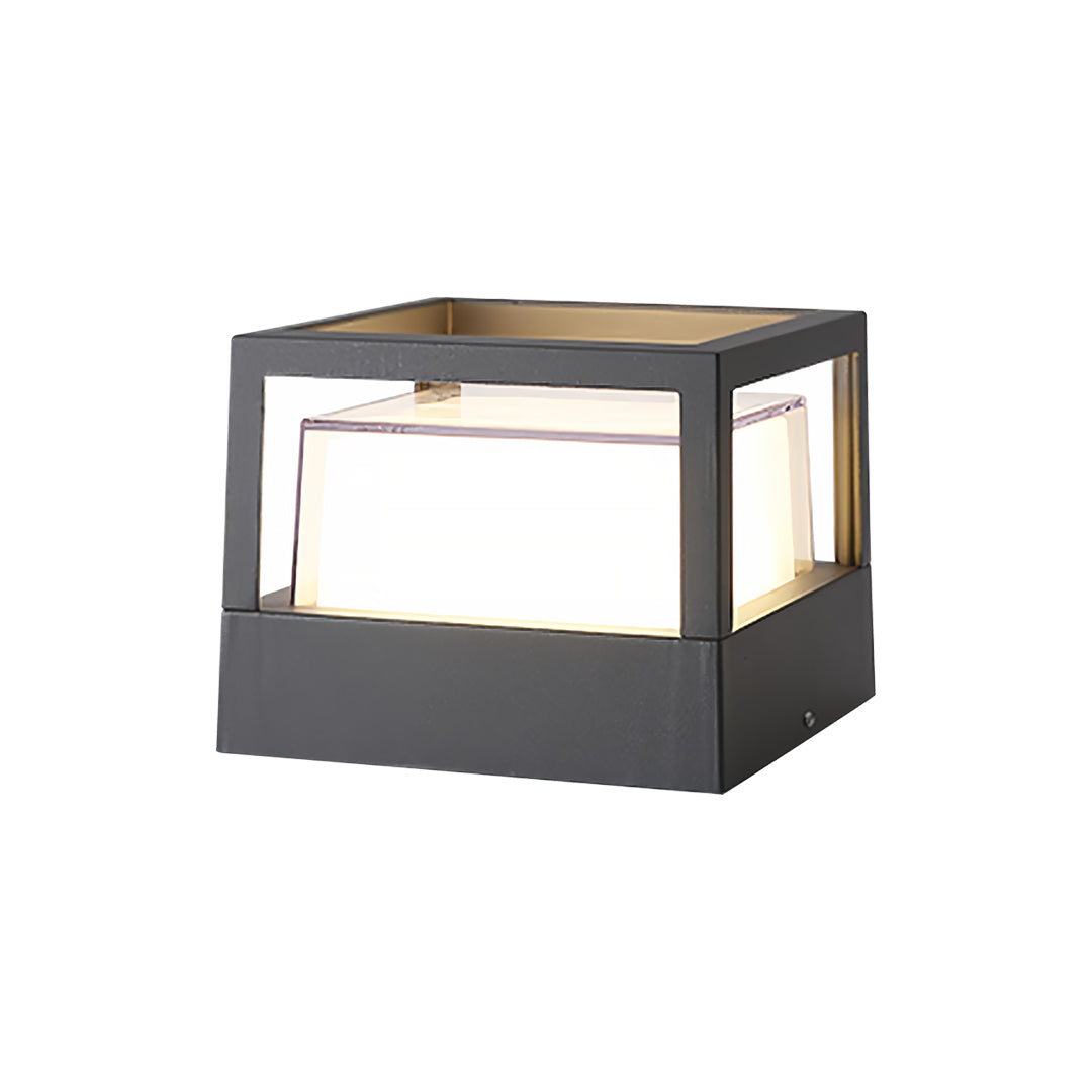 Stepped Cube Pillar Light, Black Aluminum Post Cap Light 6