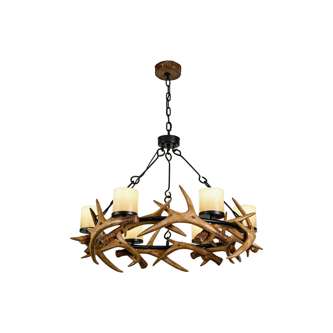 Resin Antler Candle Chandelier, Black Iron Rustic Lodge Ceiling Light 7