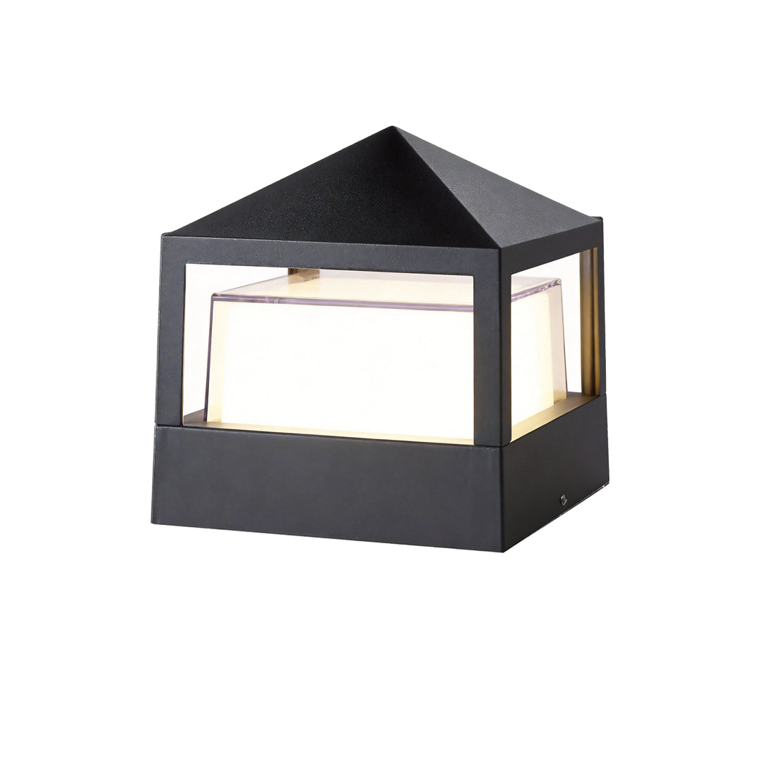 Stepped Cube Pillar Light, Black Aluminum Post Cap Light 7