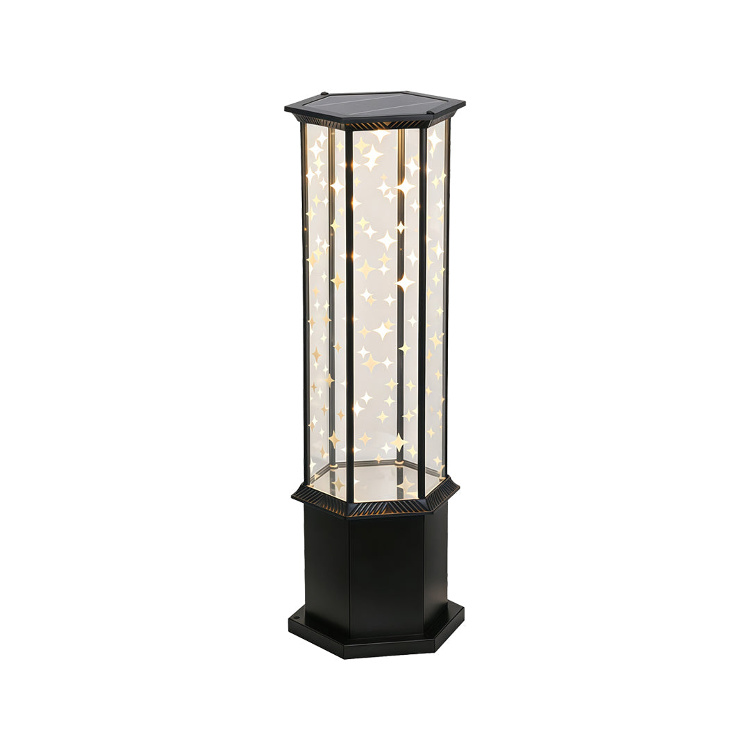 Column Solar Bollard Light, Black Aluminum Landscape Path Light