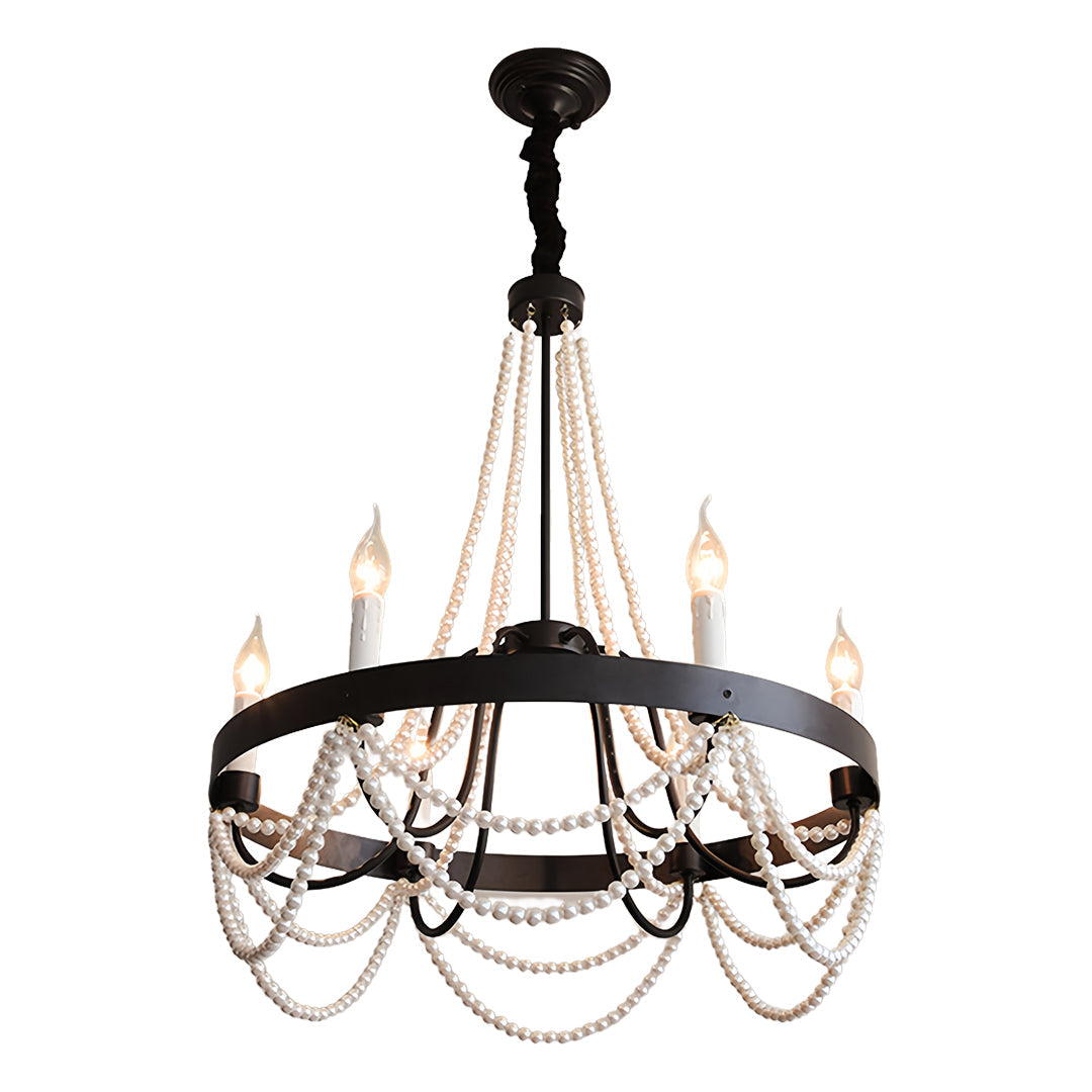 Pearl Swag Candle Chandelier, Wrought Iron French Ceiling Light 15
