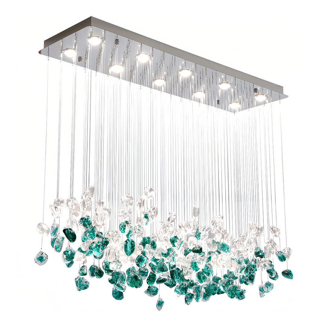 Green and Clear Glass Pebble Chandelier, Linear Island Ceiling Light 7