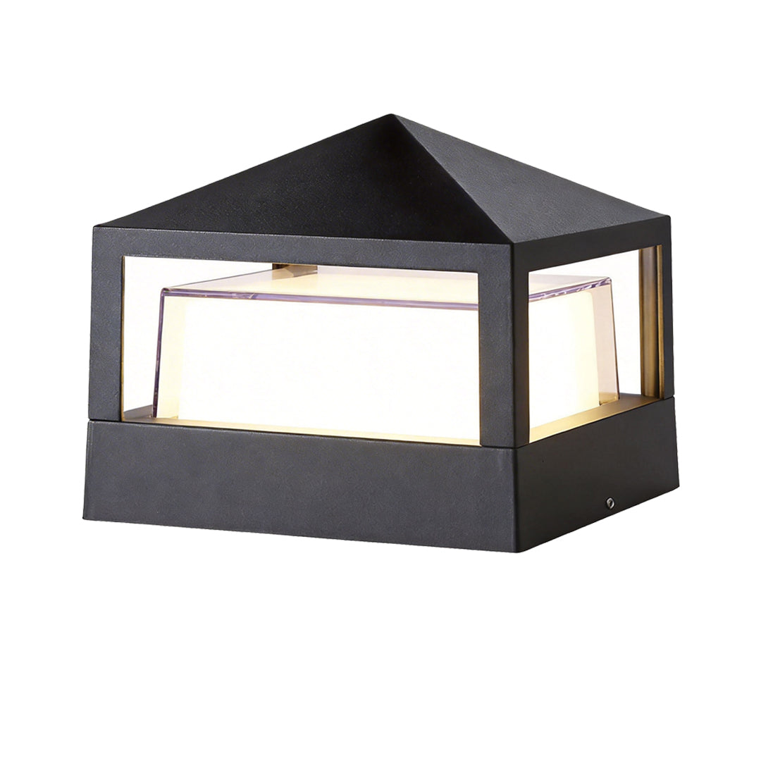 Stepped Cube Pillar Light, Black Aluminum Post Cap Light 9