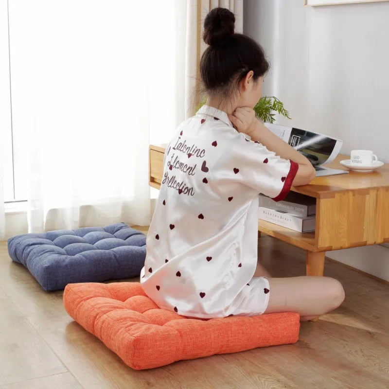 Large Square Floor Seat Cushion Cotton Linen Tatami Floor Pillow Thick Cushions Seating Pillow Seats Mat Pad Balcony Cushion