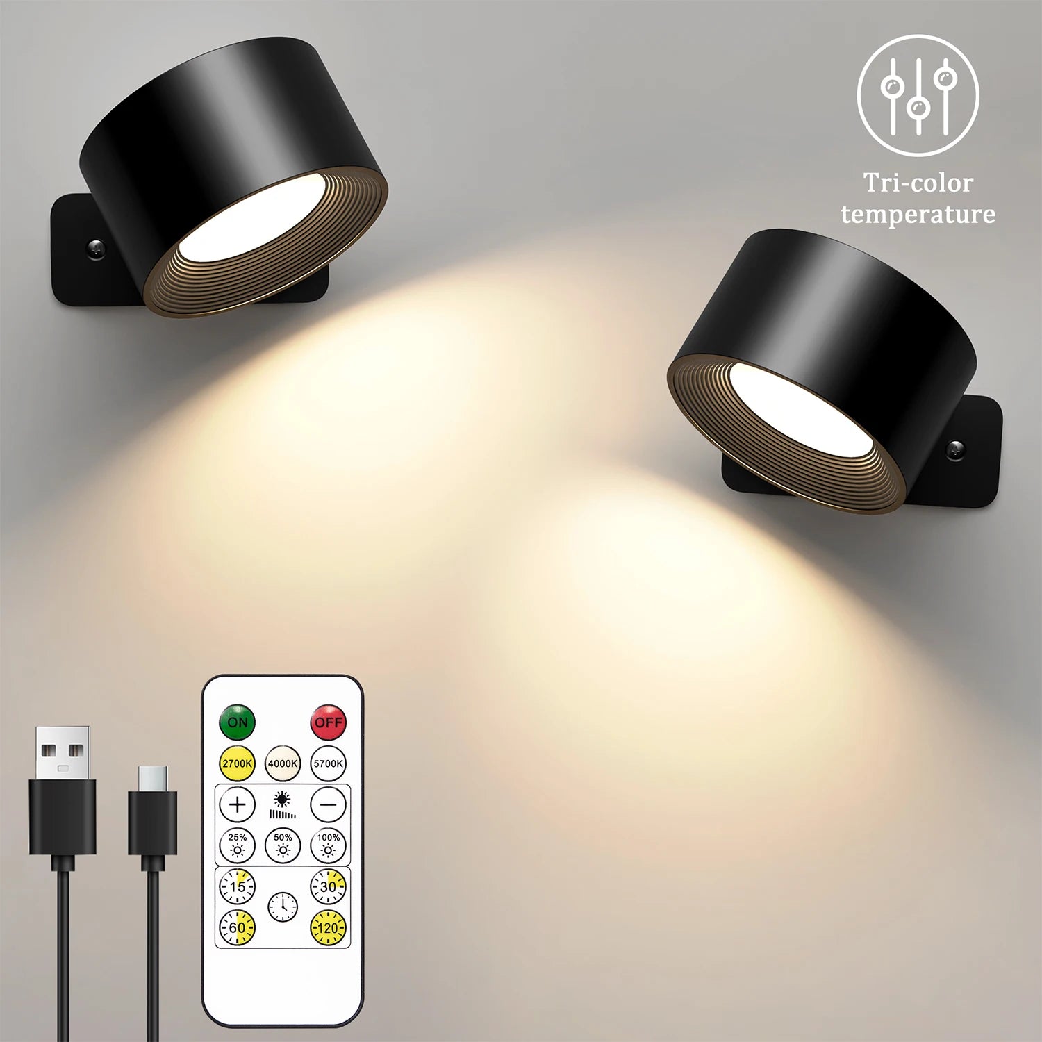 LED Wall Sconces light, 3 Brightness Levels 3 Color Modes Wall Lights,
