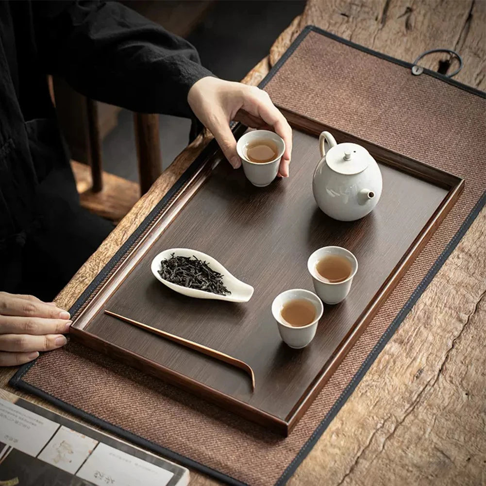 Elegant Wooden Rectangular Tea Tray Solid Wood Tea Cup Tray