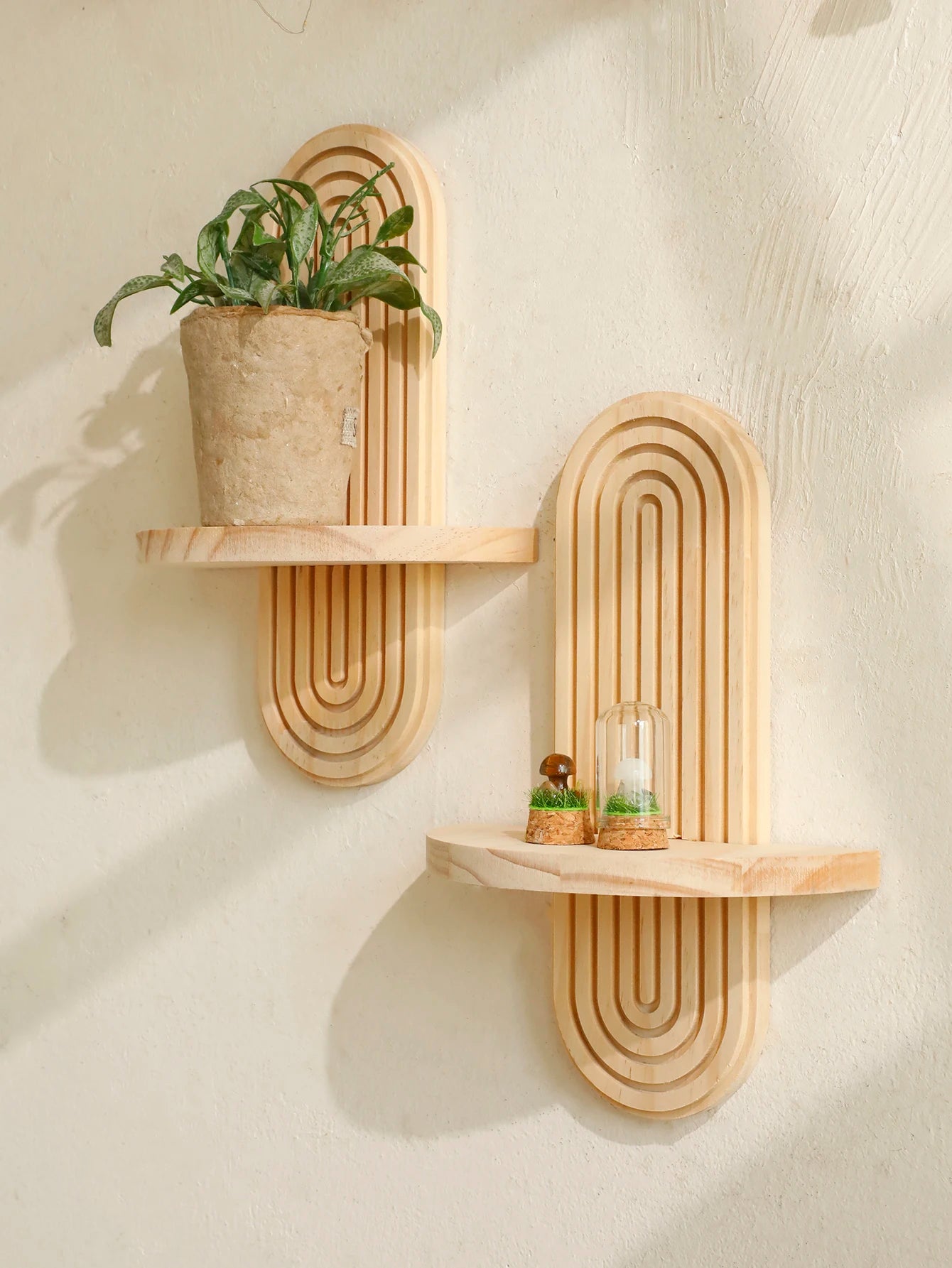 Boho Geometric Wooden Wall Shelf