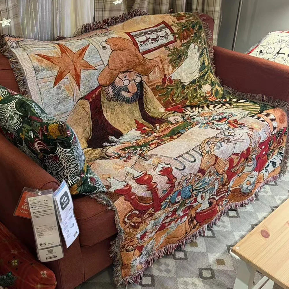 Retro Village Sofa Blanket Cotton Thread Throw Living Room Cover