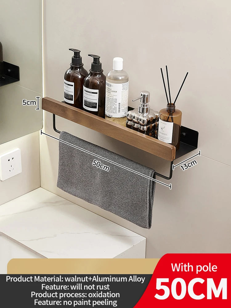 Wood and Aluminum Floating Bathroom Shelf
