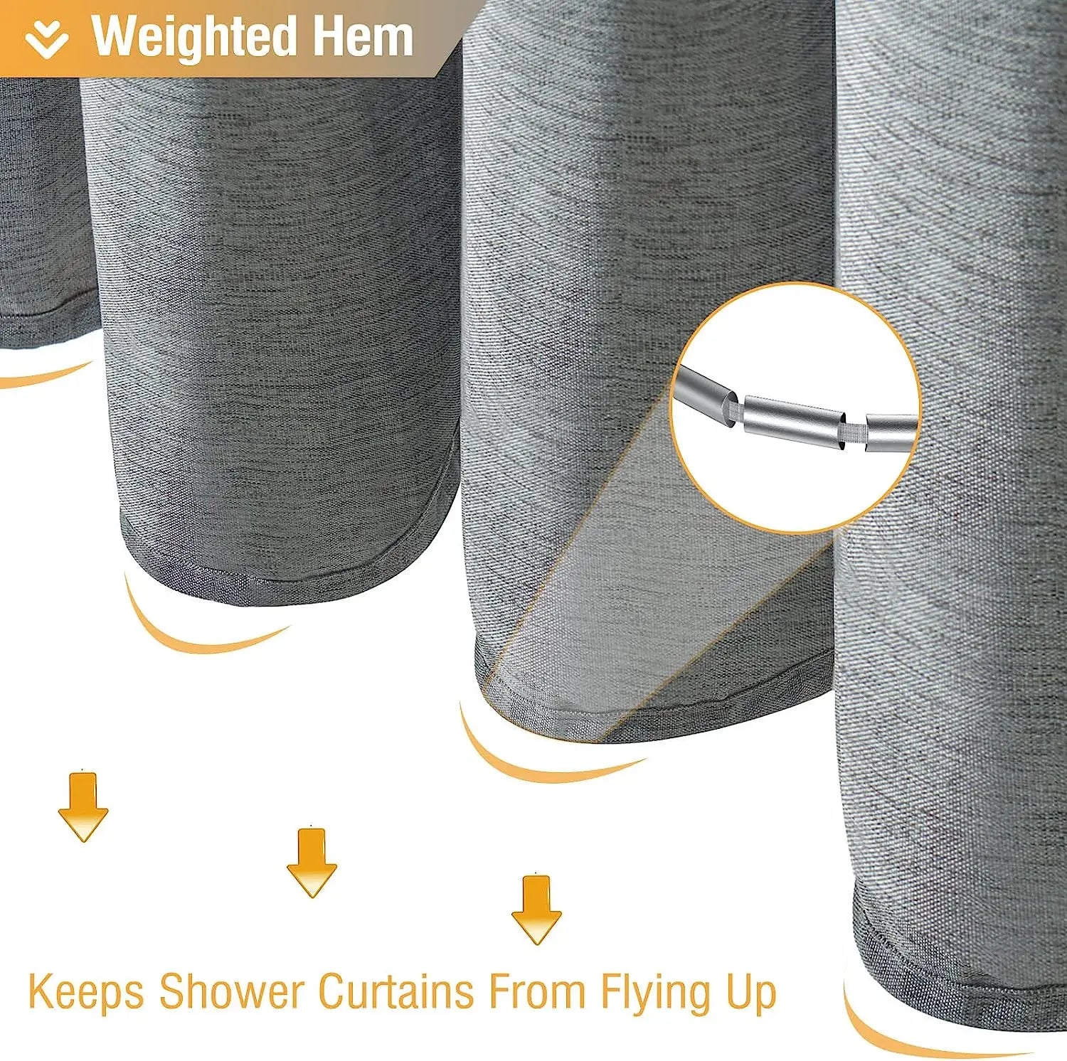 Luxury Linen Shower Curtain with Silver Metal Hooks Bathroom Waterproof