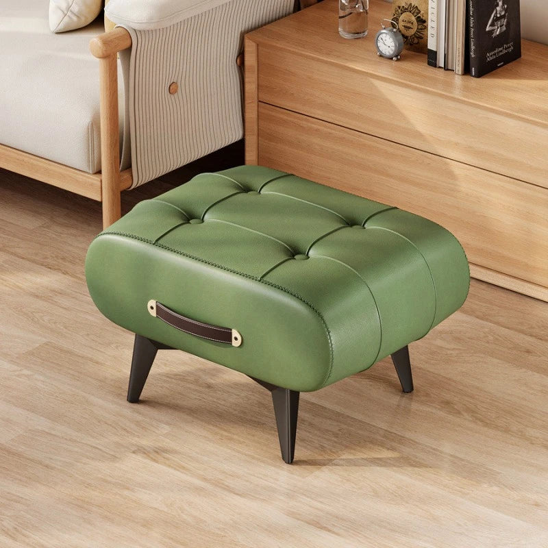 Oil and Wax Leather Low Stool Footrest