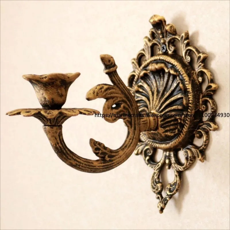 European Aristocratic Wall-mounted Cast Iron Candle Holder Bronze Old