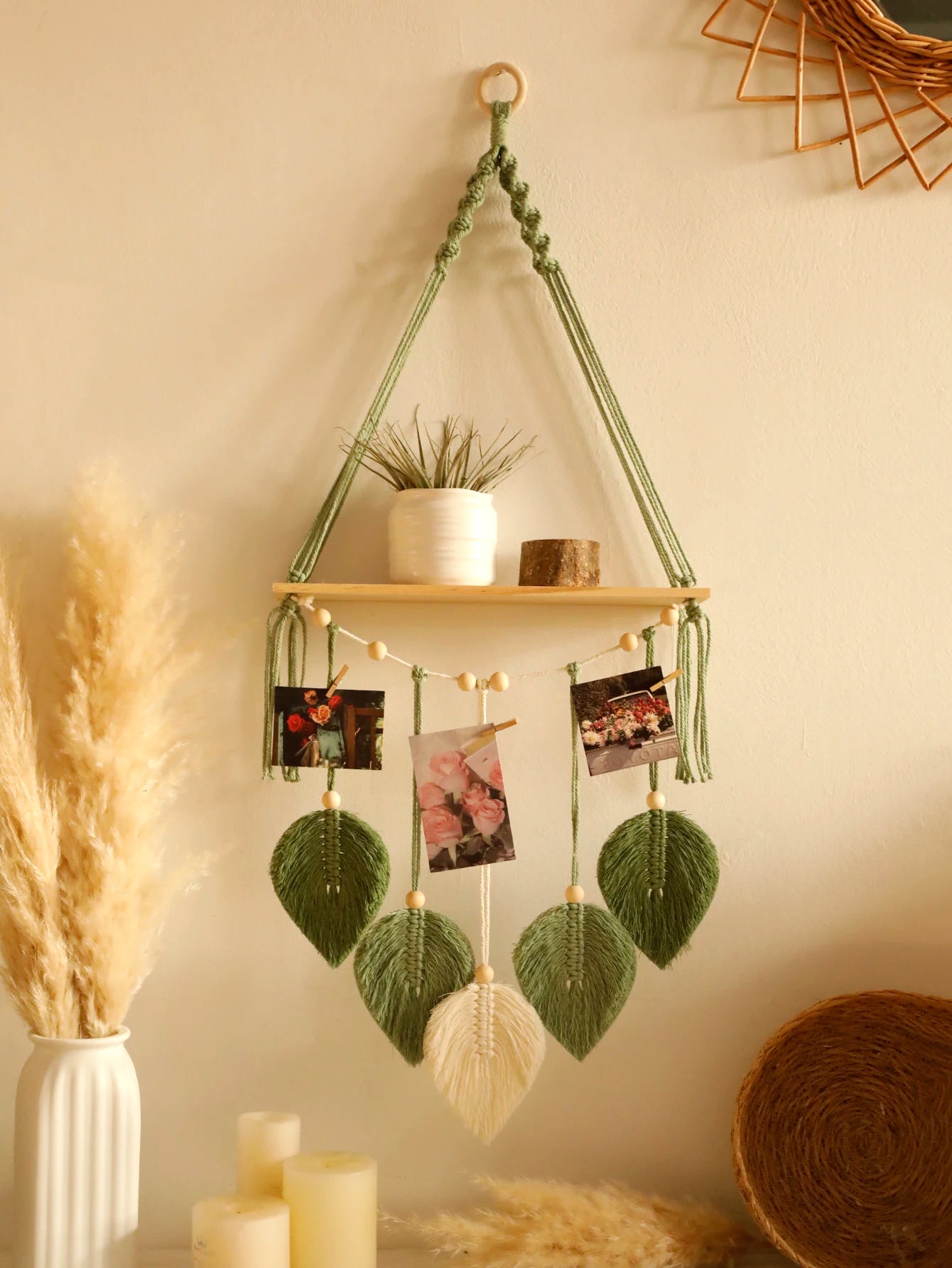 Leaf Macrame Floating Shelf