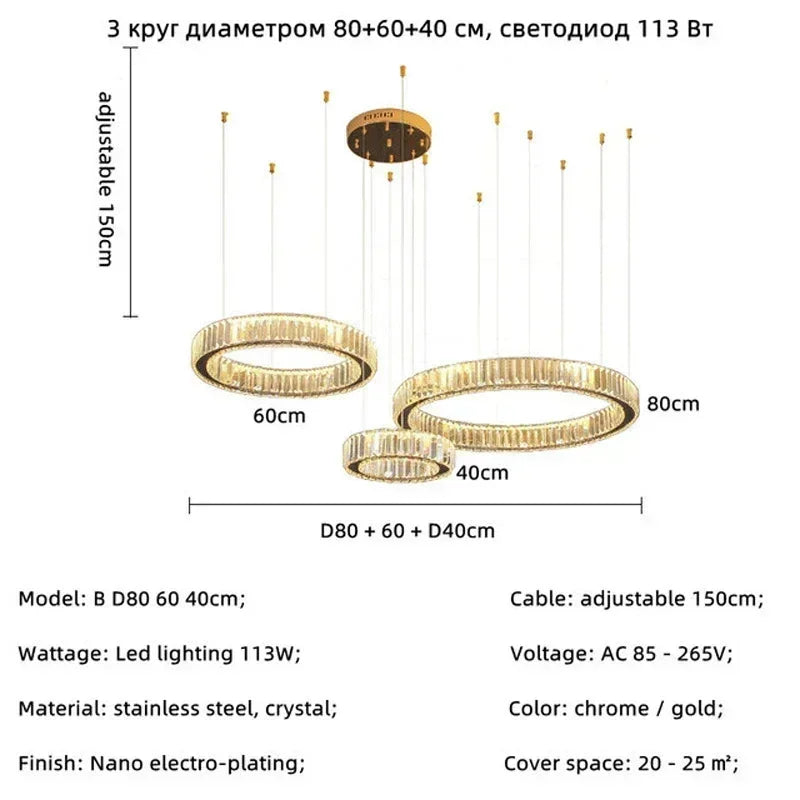 Modern Gold Luxury Crystal LED indoor Chandelier Bedroom Living Room