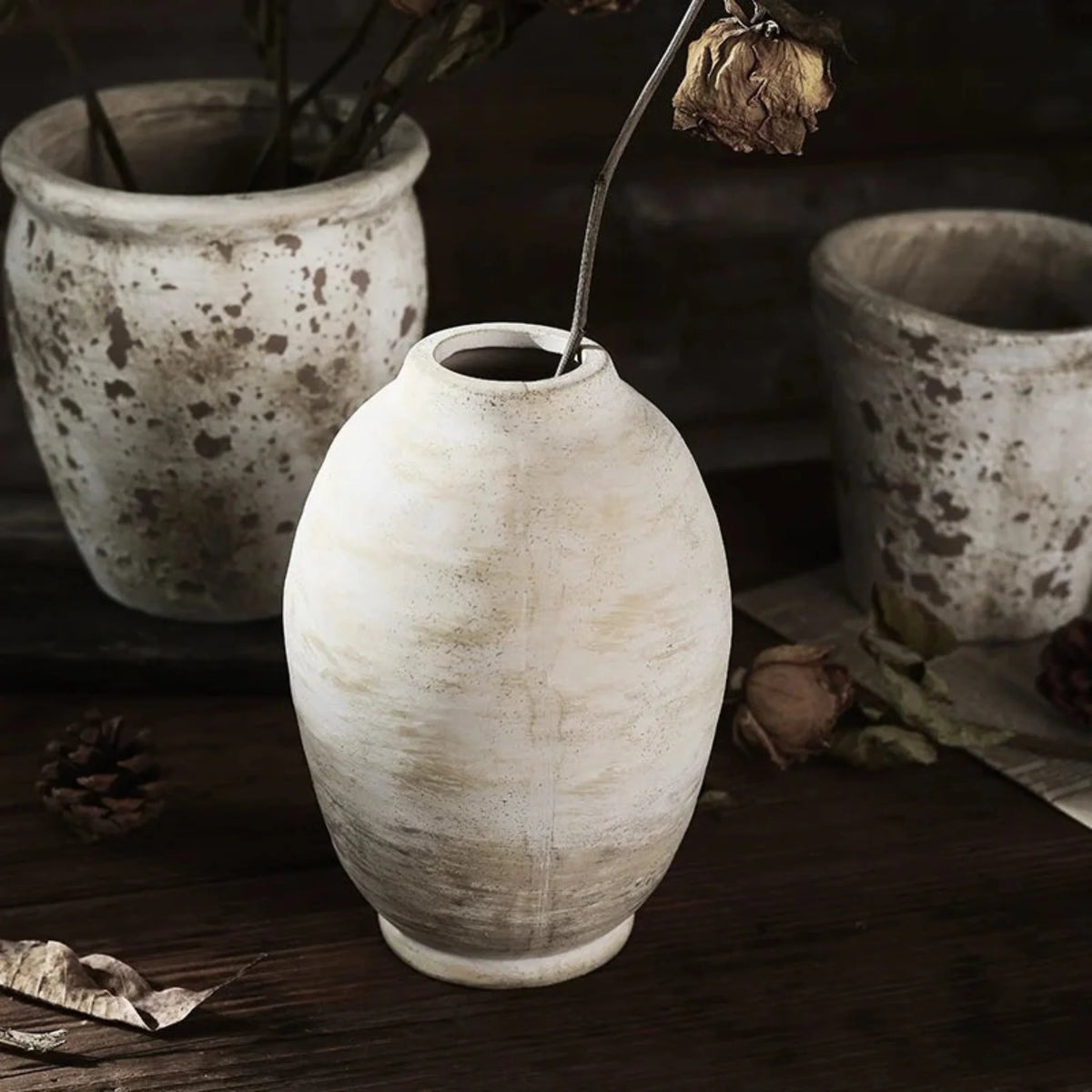 Vintage Style Handmade Ceramic Vase, Curved Glazed Vase