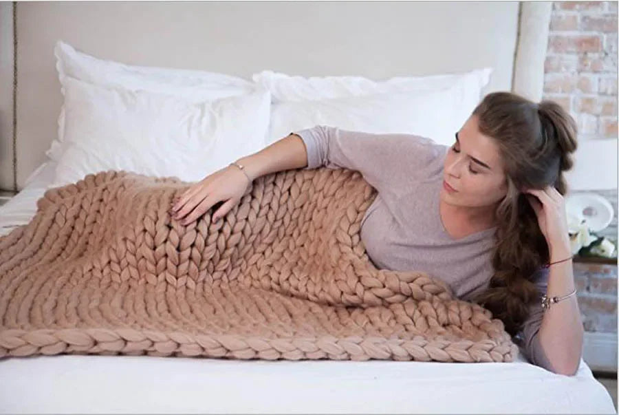 Chunky Knit Wool Throw Blanket