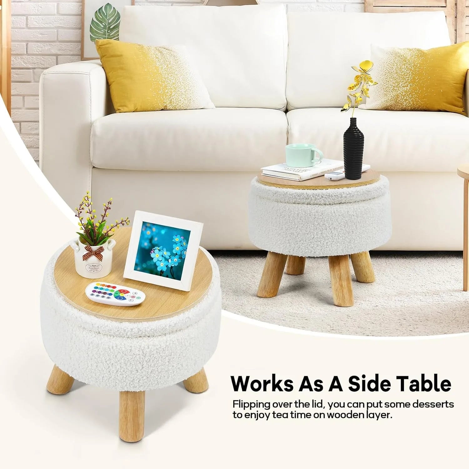 Nordic Boucle Ottoman Footstool with Storage