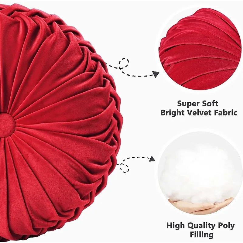 Green Velvet Pumpkin Pleated Round Cushion for Sofa