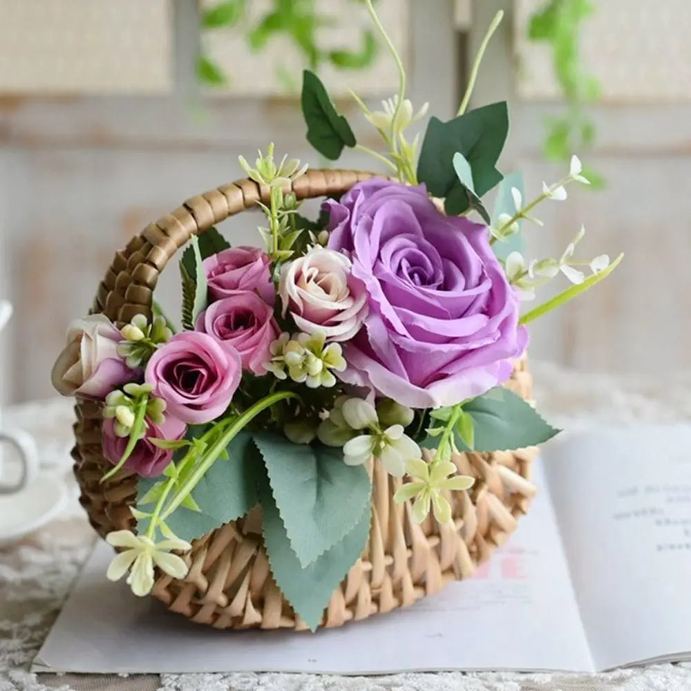 Half Moon Woven Wicker Basket with Handle