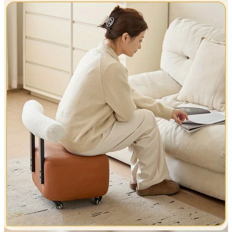 Solid Wood Shoe Changing Stool with Backrest