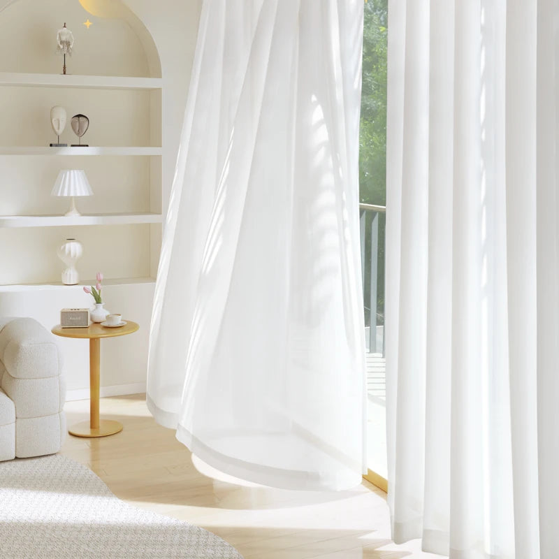 Custom Size Good Quality Cat-Proof White Tulle Sheer Curtains
