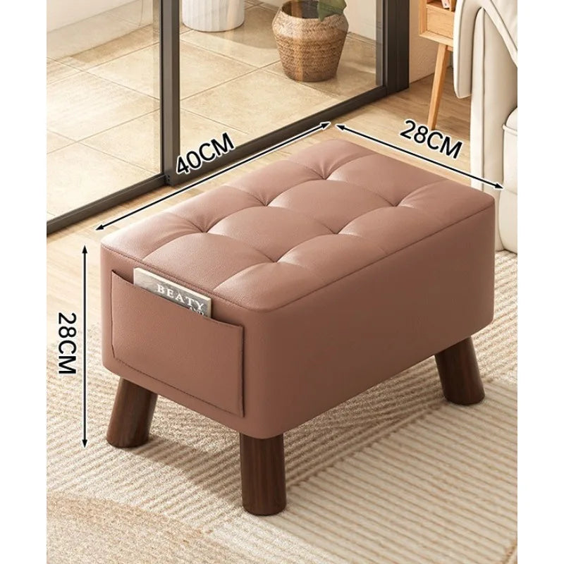 Solid Wood Shoe Changing Stool with Backrest