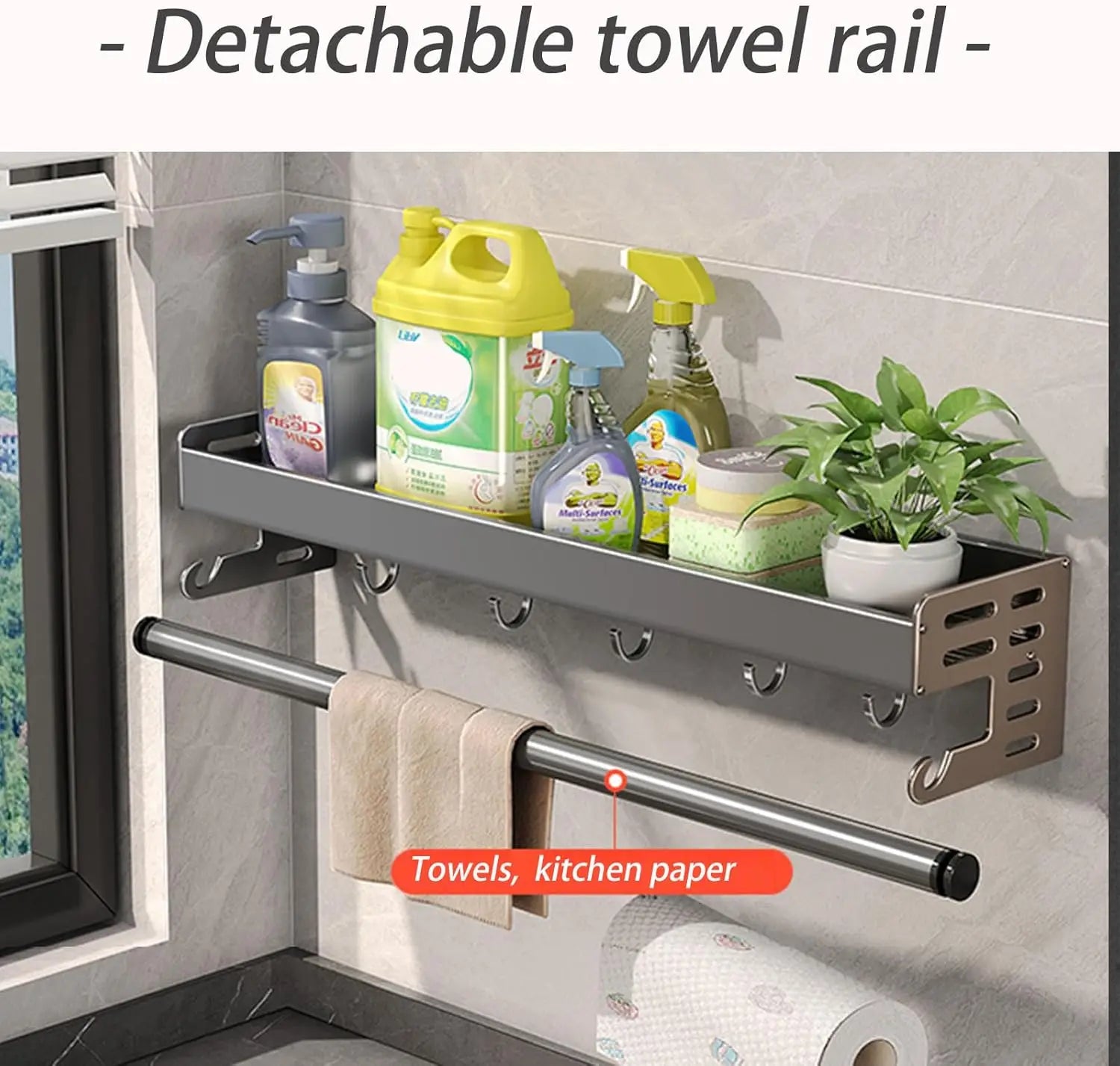 Wall Mounted Kitchen Utensil Rack with Hooks