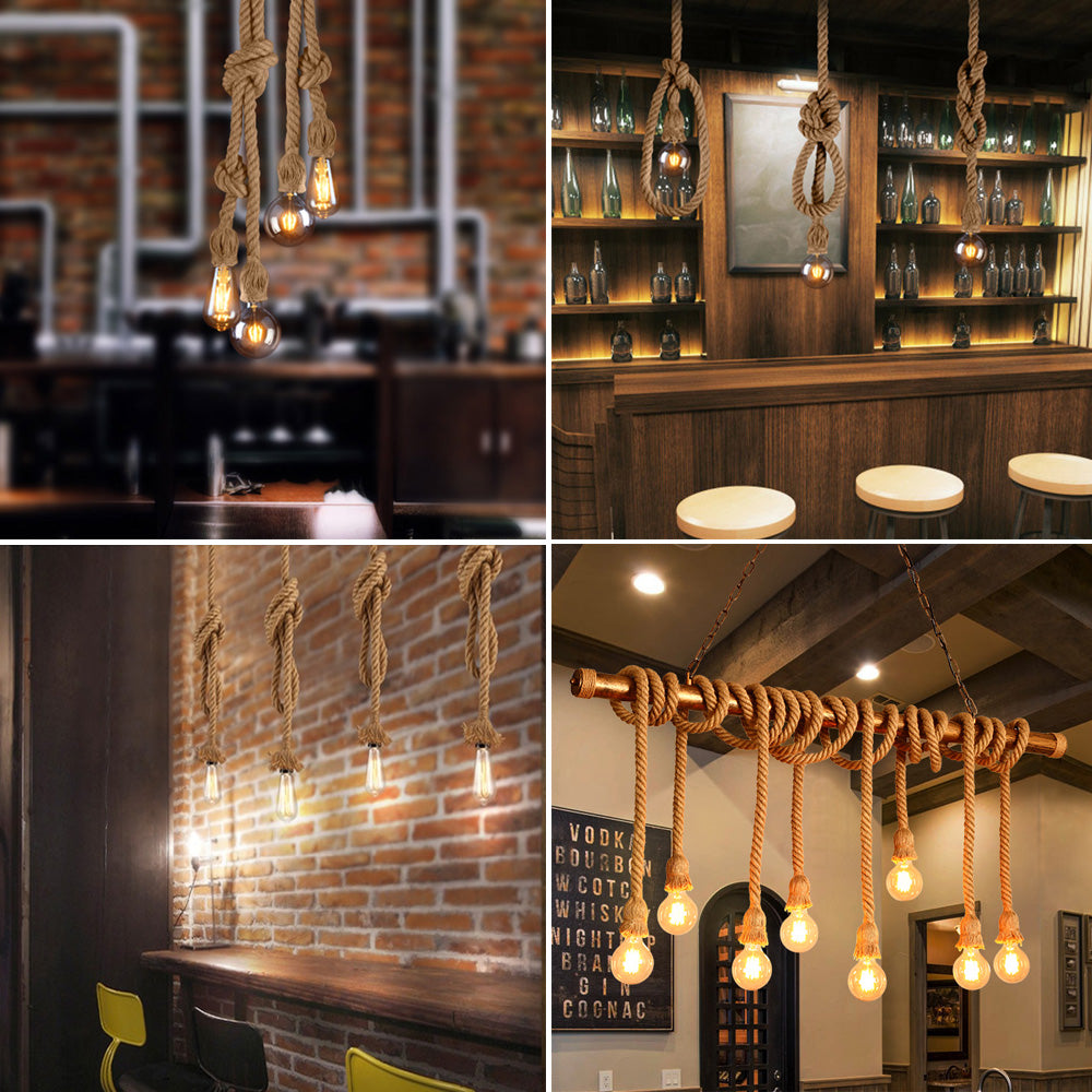 Industrial E27 Vintage Hemp Rope Pendant Lights Attic Personality
