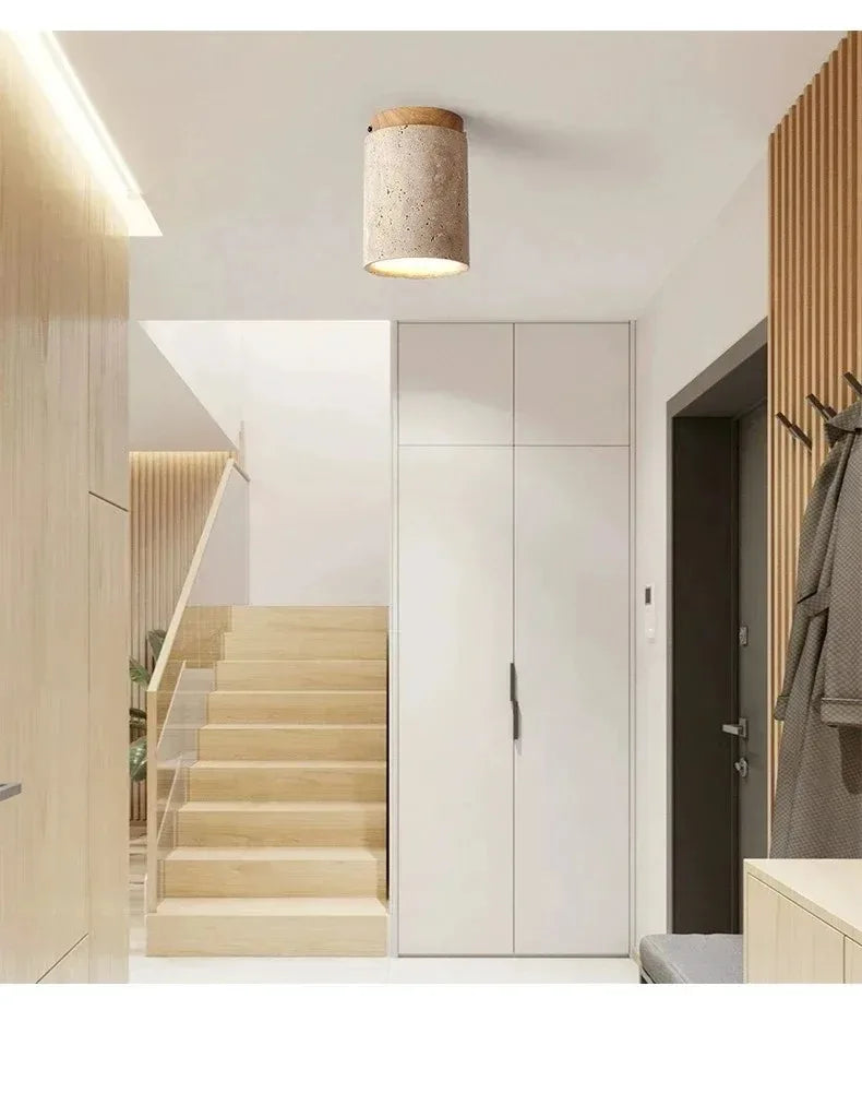 Travertine Japanese Wood Ceiling Light