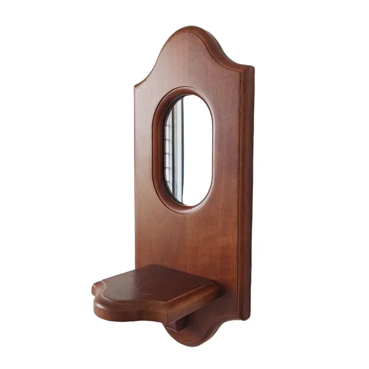 Vintage Solid Wood Wall Mirror with Shelf and Candlestick