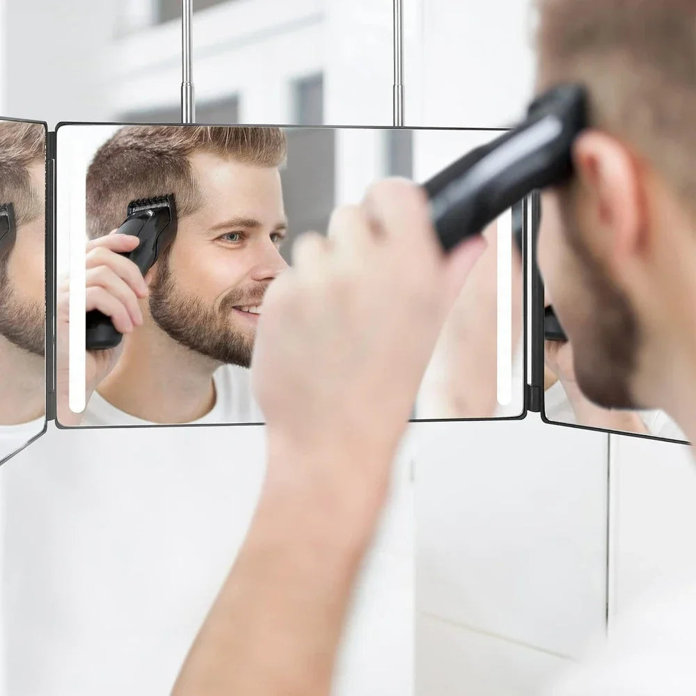 3 Way LED Makeup Mirror for Self Hair Cutting, Rechargeable