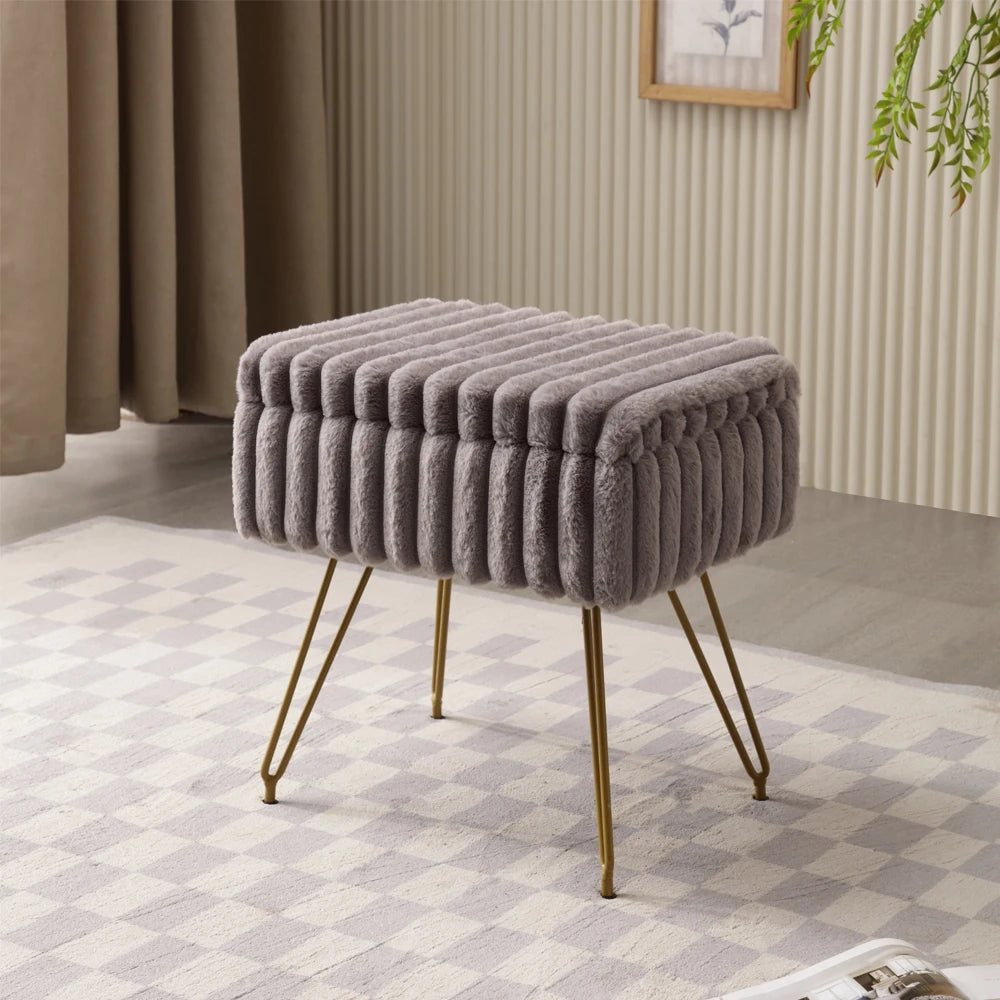 Faux Fur Vanity Stool with Hidden Storage