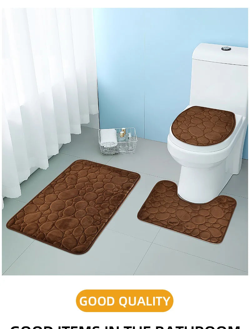 Stone Pattern Bathroom Mat Set