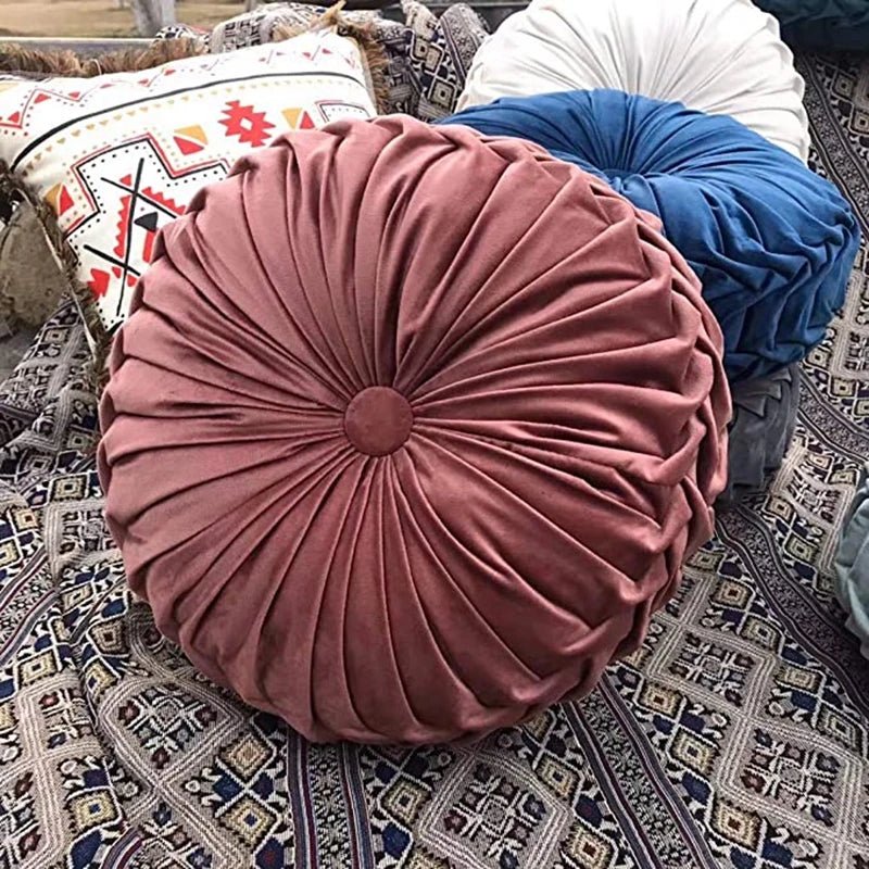 Green Velvet Pumpkin Pleated Round Cushion for Sofa