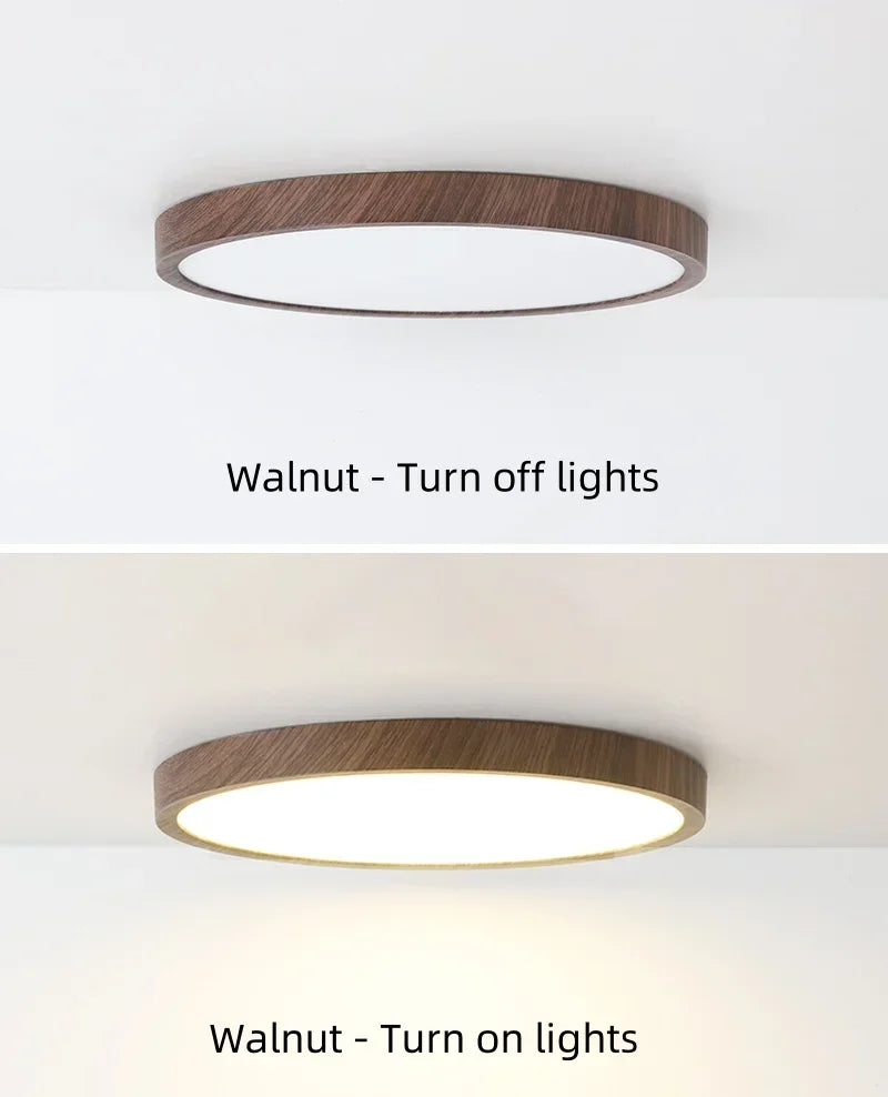 Modern LED Ceiling Light Circular Ultrathin Wood Grain Walnut