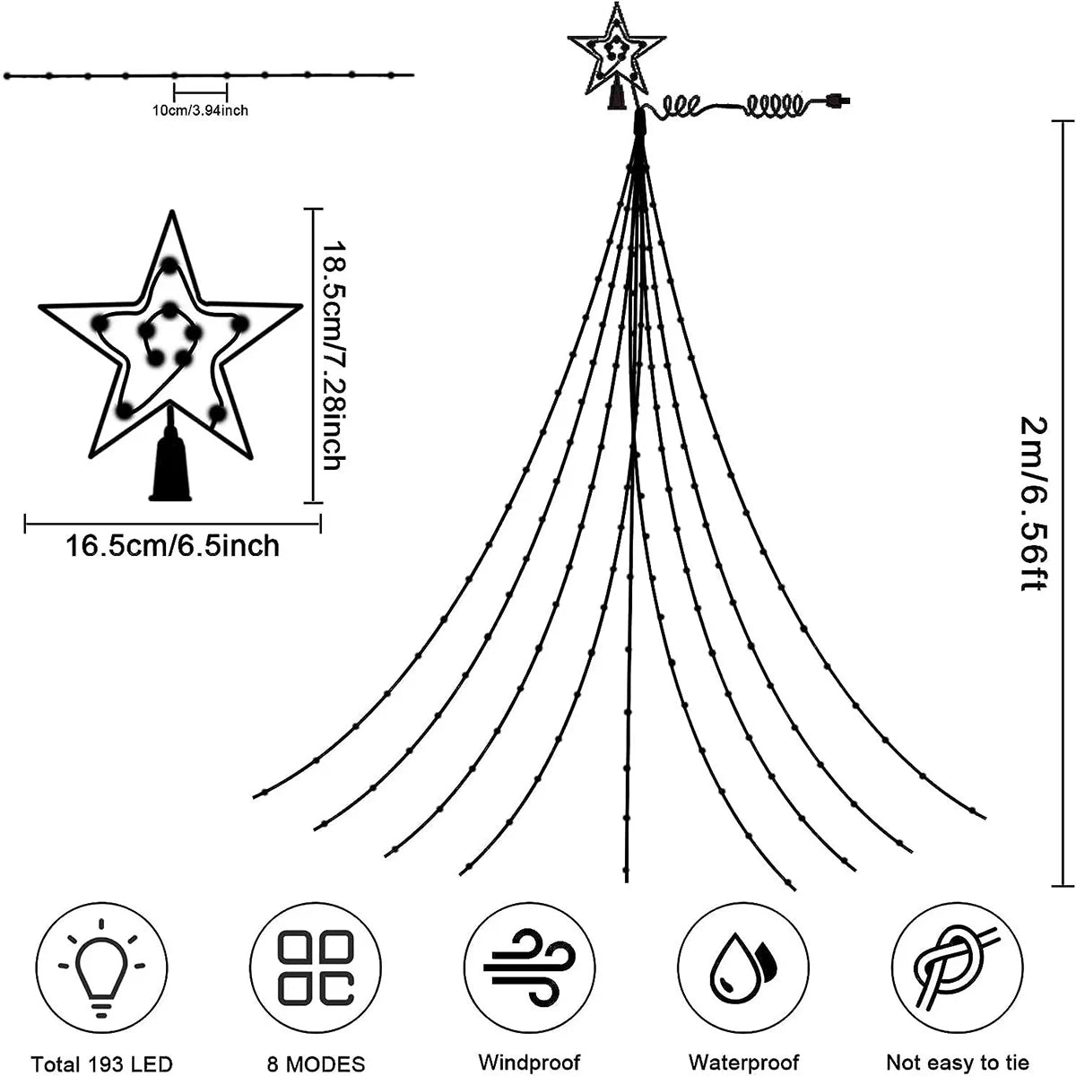 1PC Five-pointed Star Waterfall Lights USB/Solar Powered Christmas String Lights for Christmas Party Halloween Home Decor