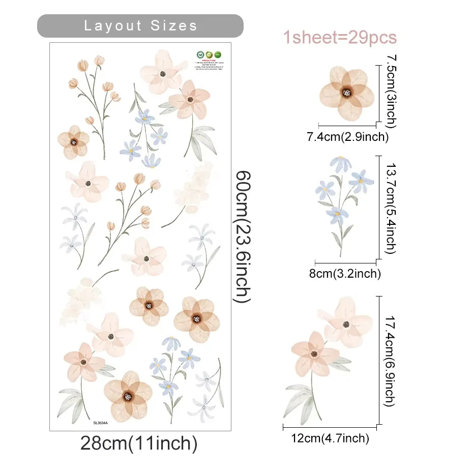 Boho Watercolor Flower Wall Decals