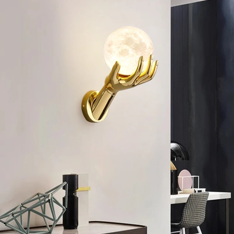 Brass Hand Moon Wall Sconce