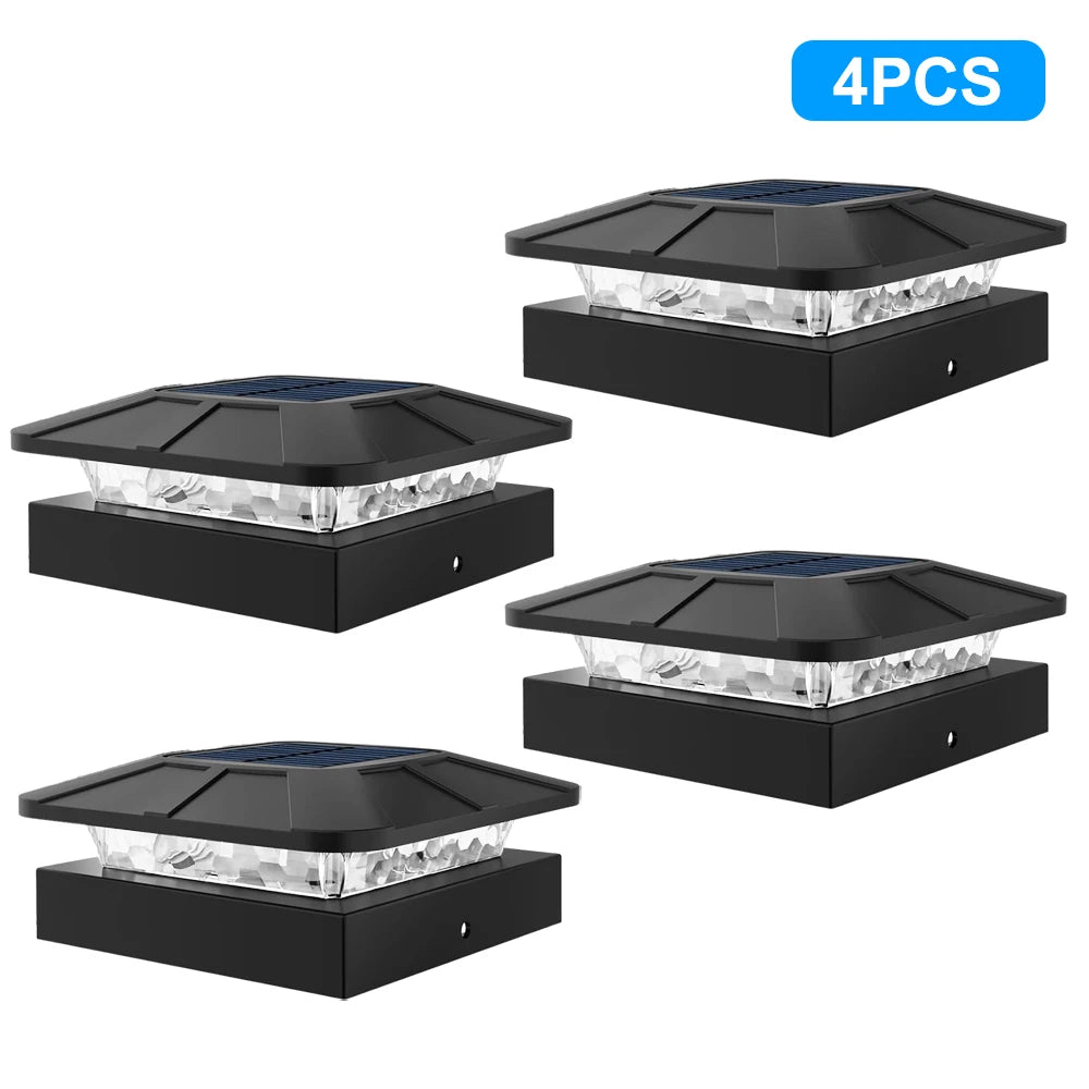 4x4in Solar Post Cap Lights Outdoor with 3 Modes Waterproof Fence Light