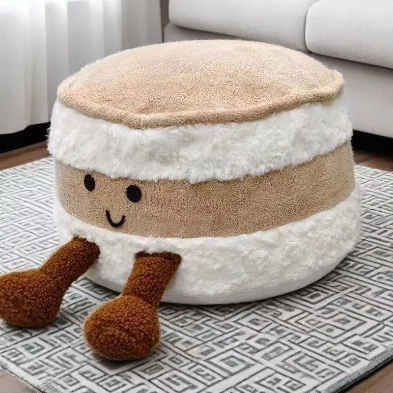 Cute Plush Cake-Shaped Stool - Removable Cover Pouf For Living Room Tatami Footrest & Shoe Changing Decorative Stool Gift