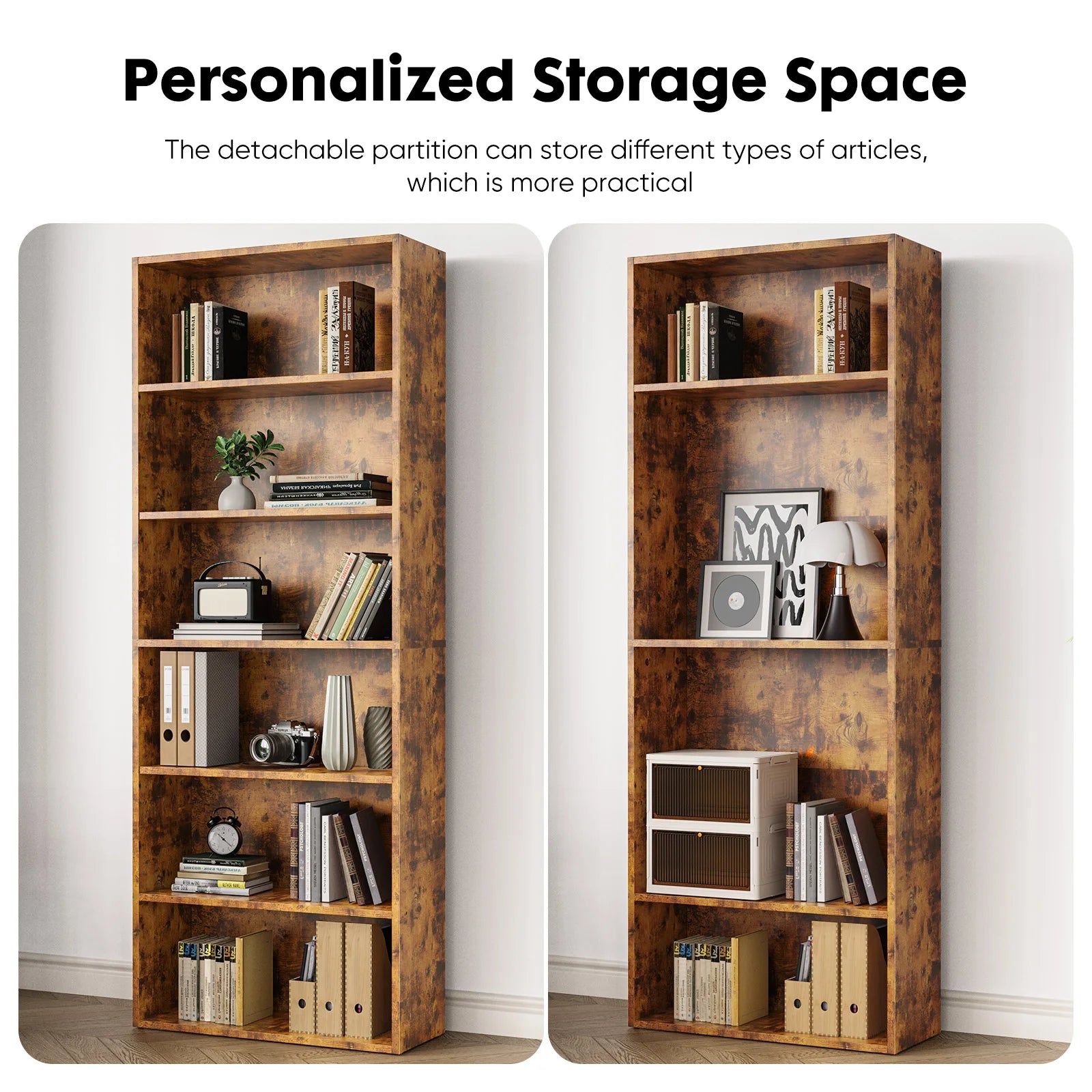 Six Tier Tall Wood Bookcase