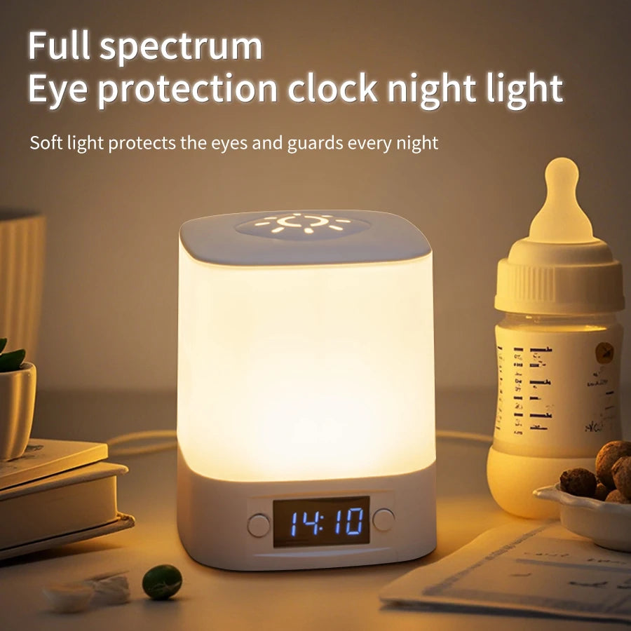 Bedside Night Light Rechargeable Reading Desk Lamp with Clock Time