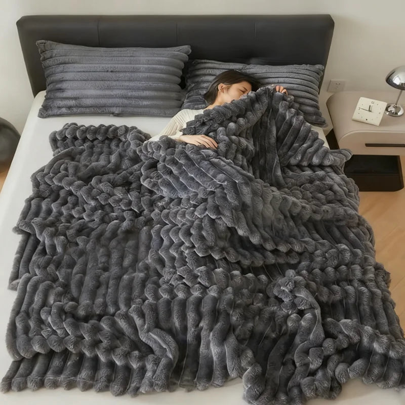 Striped Fluffy Throw Blanket