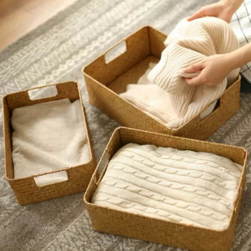 Woven Seagrass Basket Natural Wicker Storage Basket